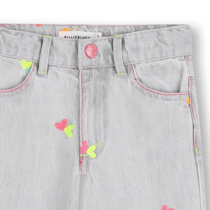 Billieblush - Gray denim pants with fancy hearts