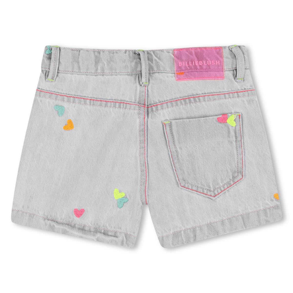 Billieblush - Short en denim gris & coeurs fantaisie