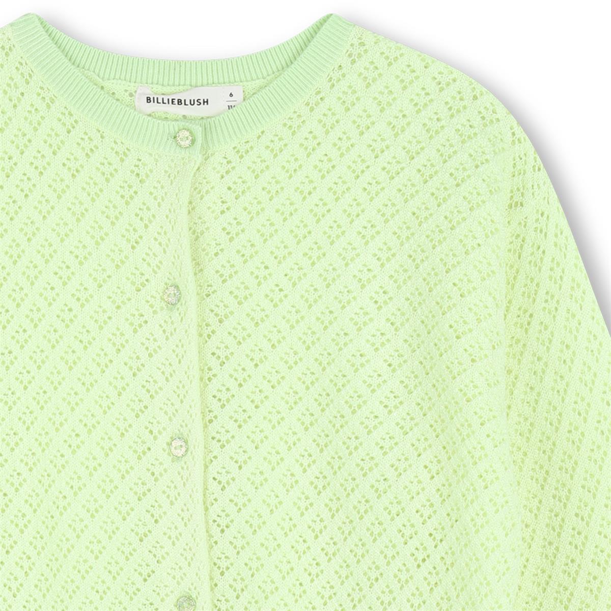 Billieblush - Citroengroen gebreid vest met opengewerkte details en pailletten