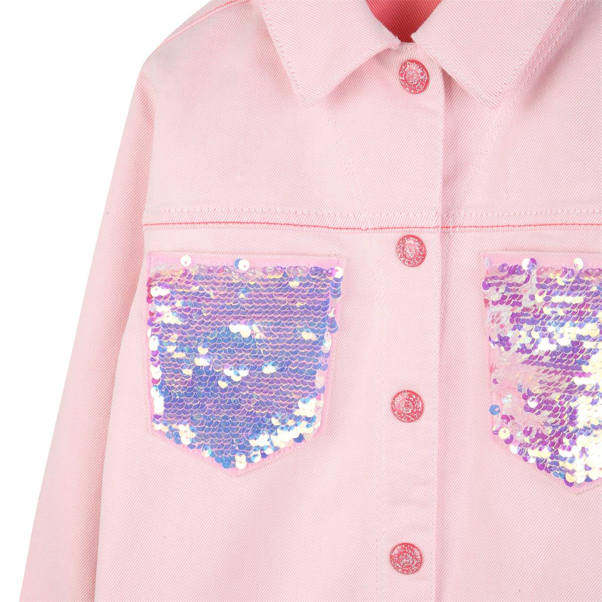Billieblush - Chaqueta de sarga rosa crudo y bolsillos de lentejuelas