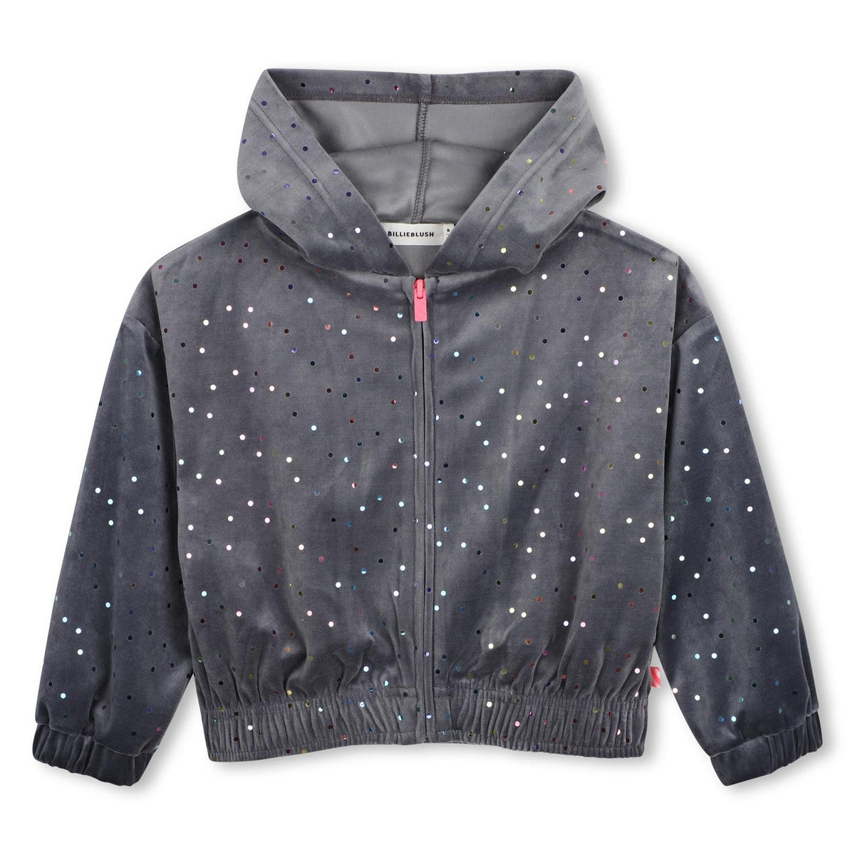Billieblush - Gilet gris en velours zippé à capuche
