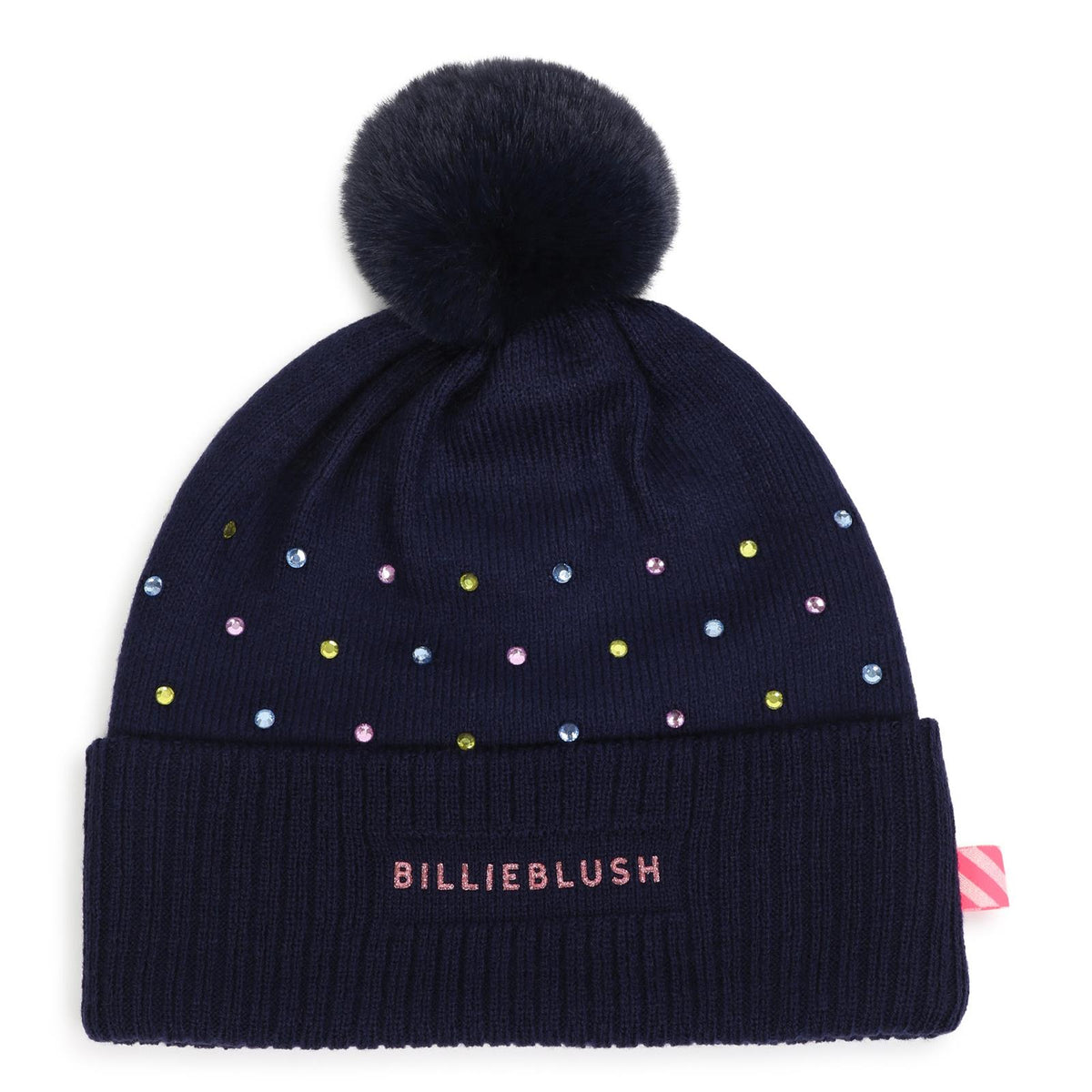 Billieblush - Bonnet à strass navy & pompon
