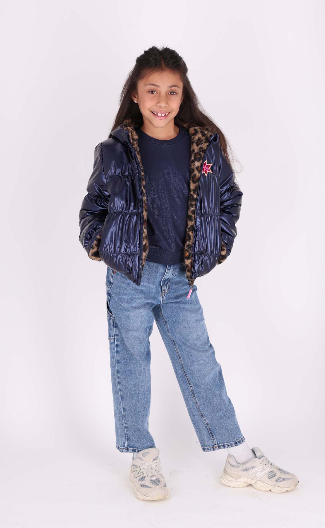 B.Nosy Reversible navy & leopard Jessie coat