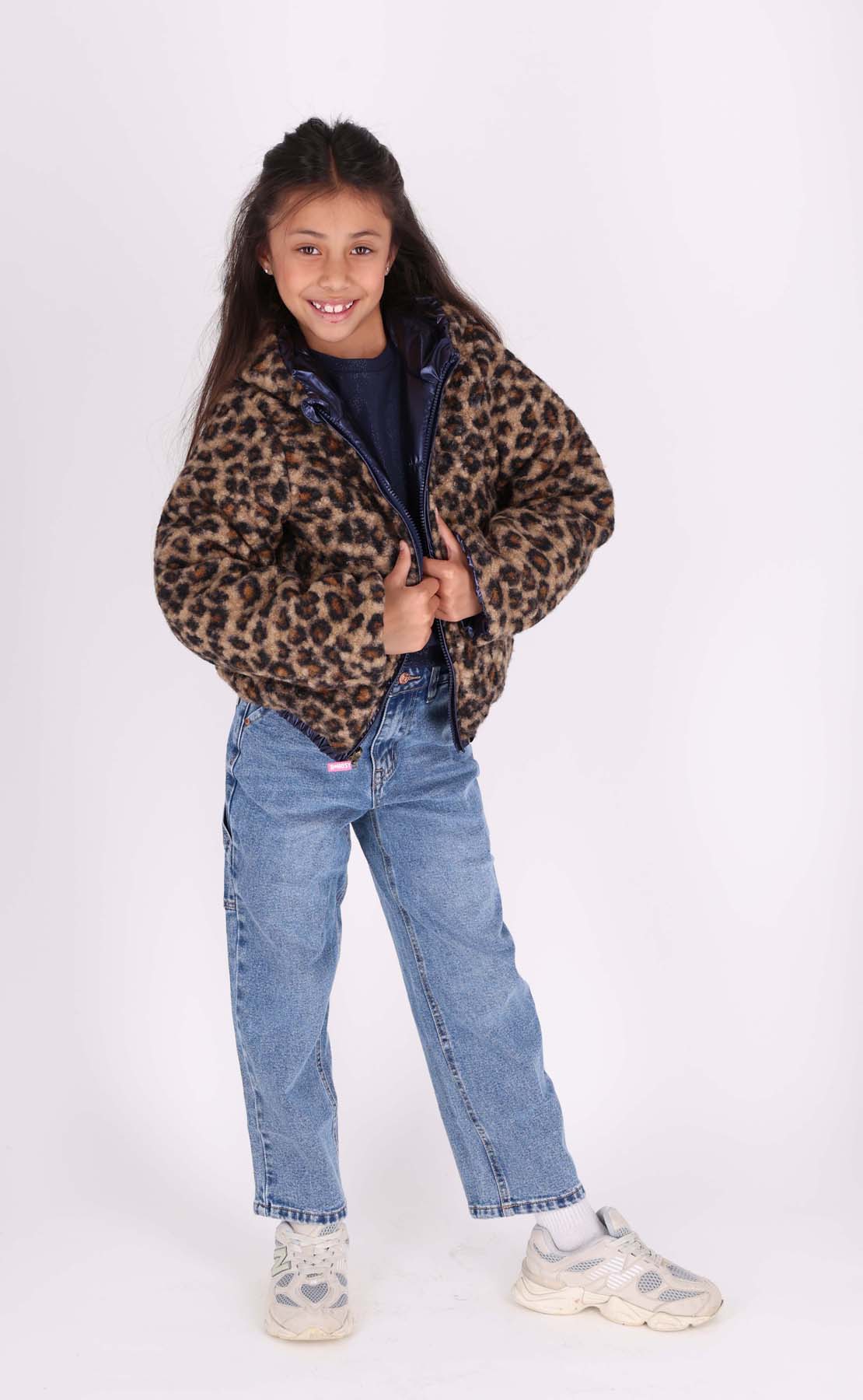 B.Nosy Reversible navy & leopard Jessie coat