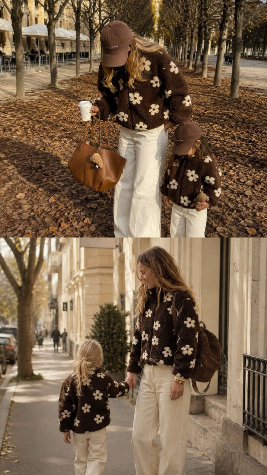 Mère & Fille - Veste chocolat en moumoute