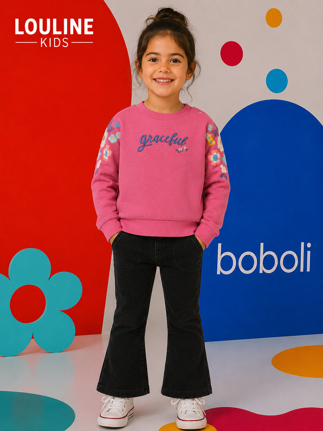 Boboli - Sweat fuchsia en molleton FLOWERS