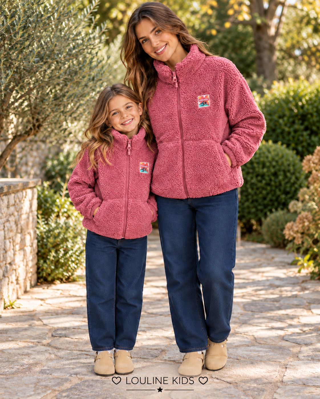 Mère & Enfant - Veste teddy prune avec patch