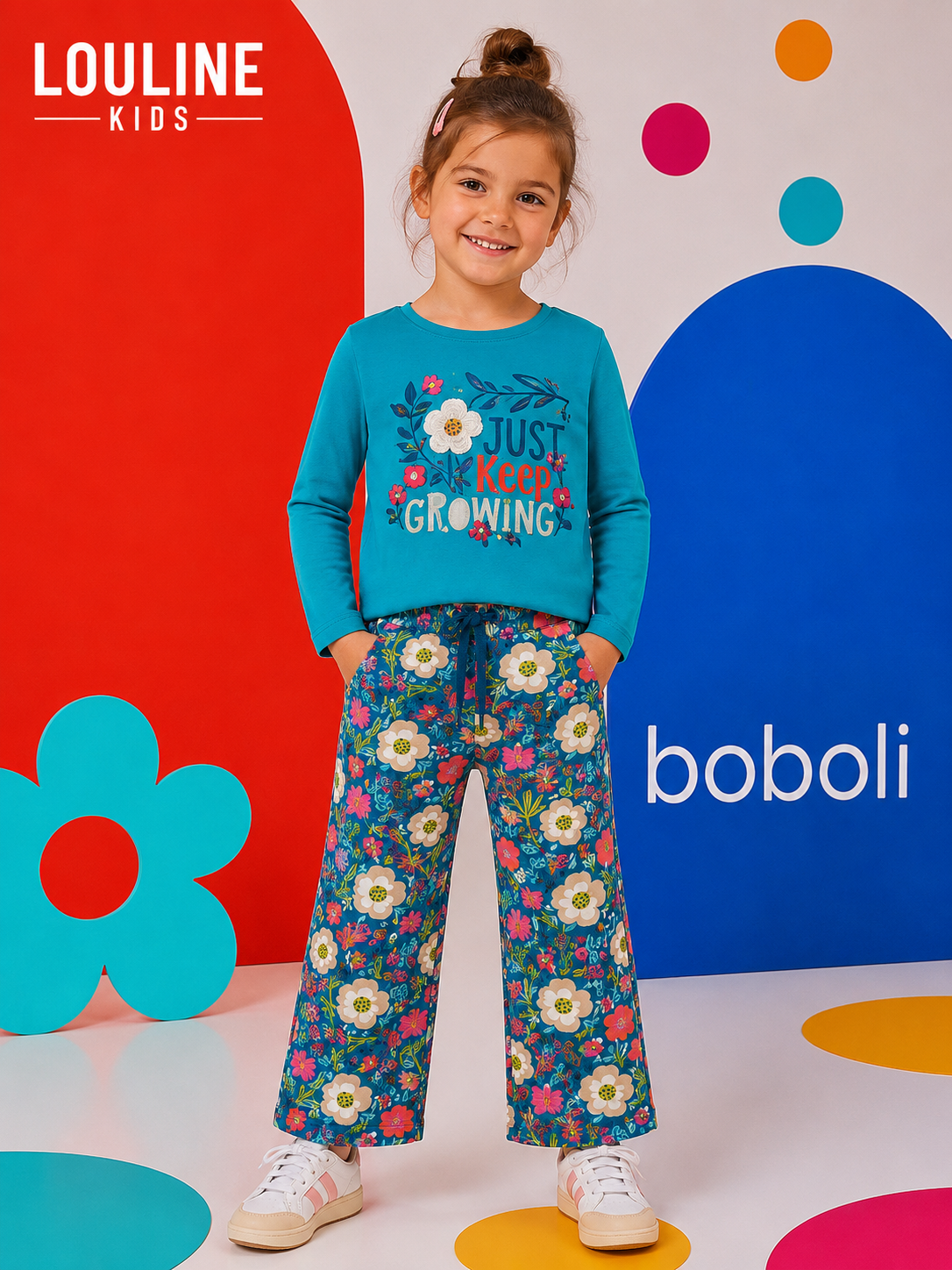Boboli - T-shirt turquoise FLOWERS