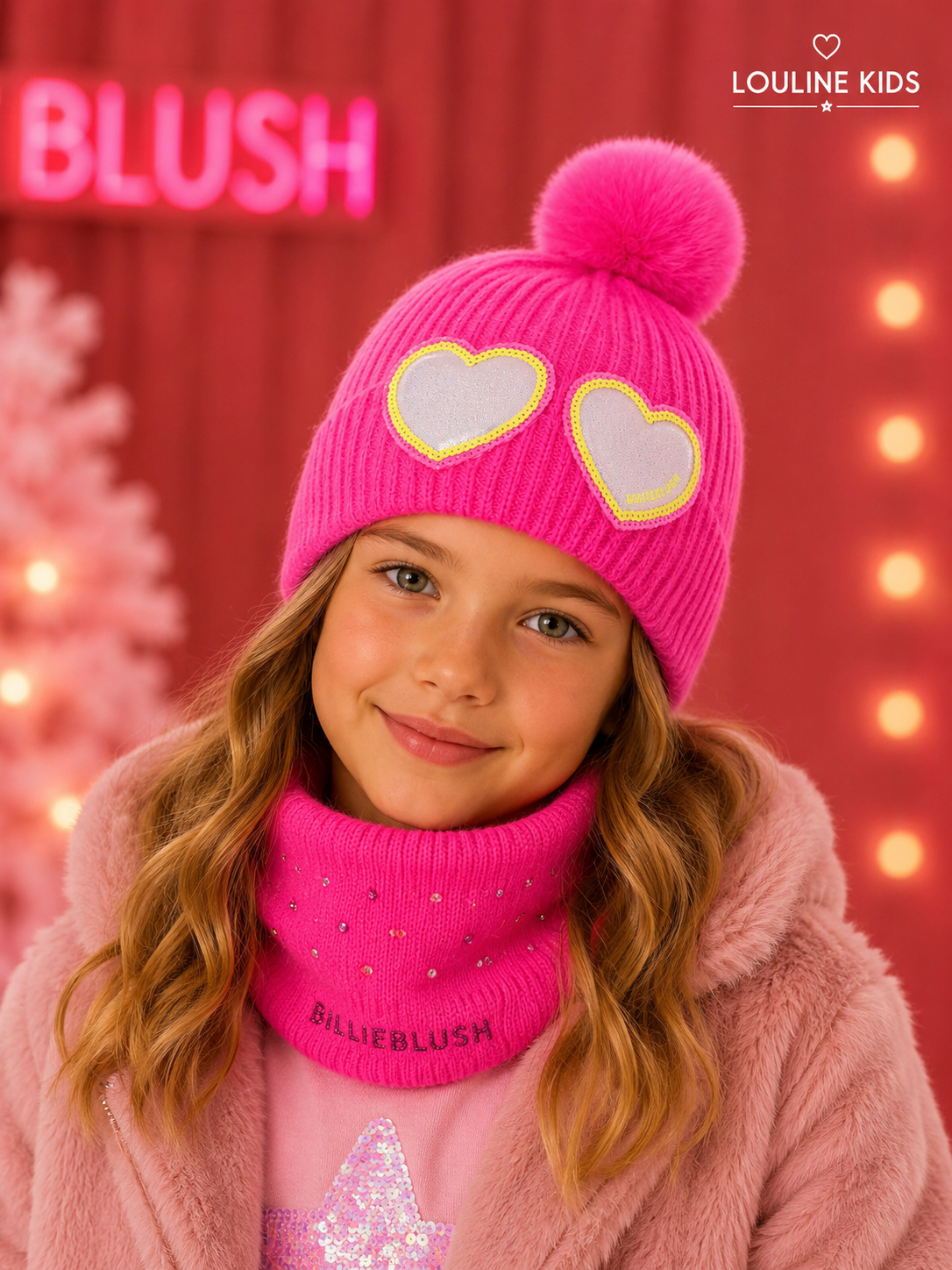 Billieblush - Bonnet fuchsia pompon & COEURS