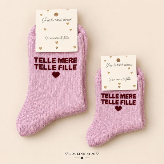 Mère & Enfant - Chaussettes rose irisé Telle Mère - Telle fille