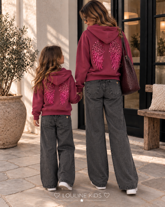 Mère & Enfant - Gilet zippé à capuche backprint bordeaux Angel
