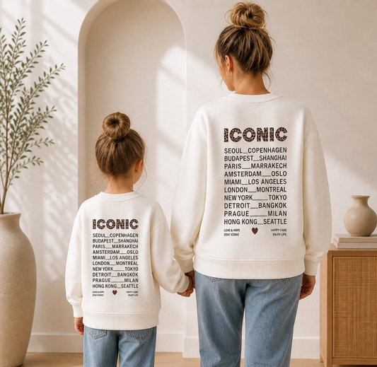 Mère & Fille - Sweat fin blanc léopard ICONIC