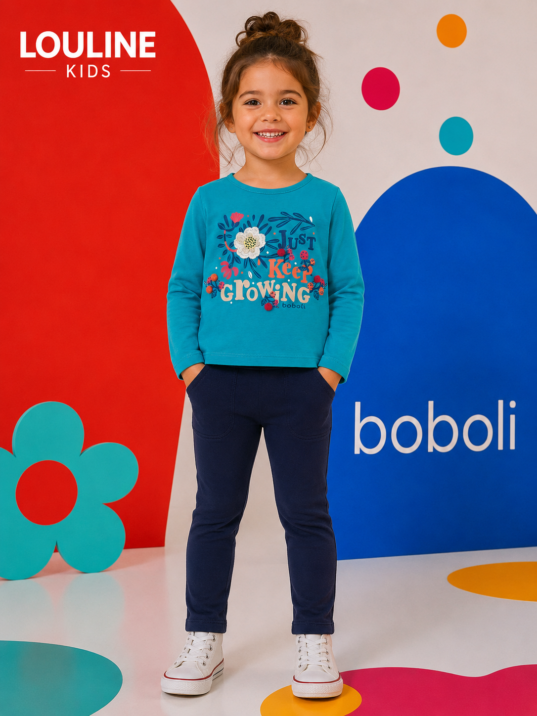 Boboli - T-shirt turquoise FLOWERS