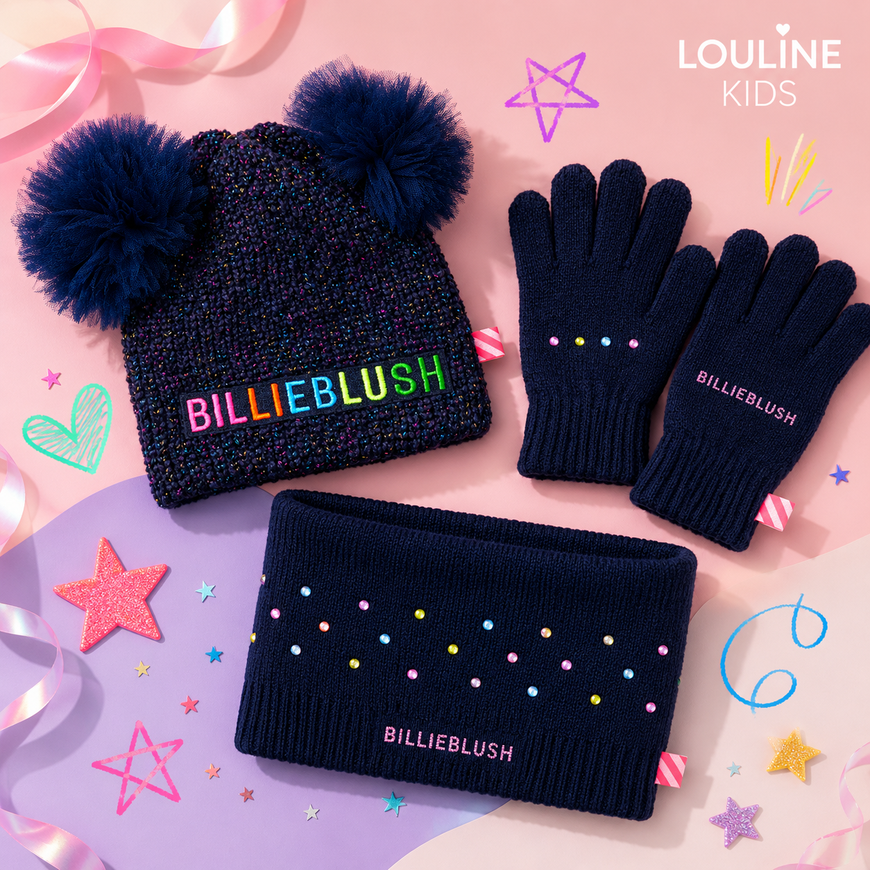 Billieblush - Gants navy à strass