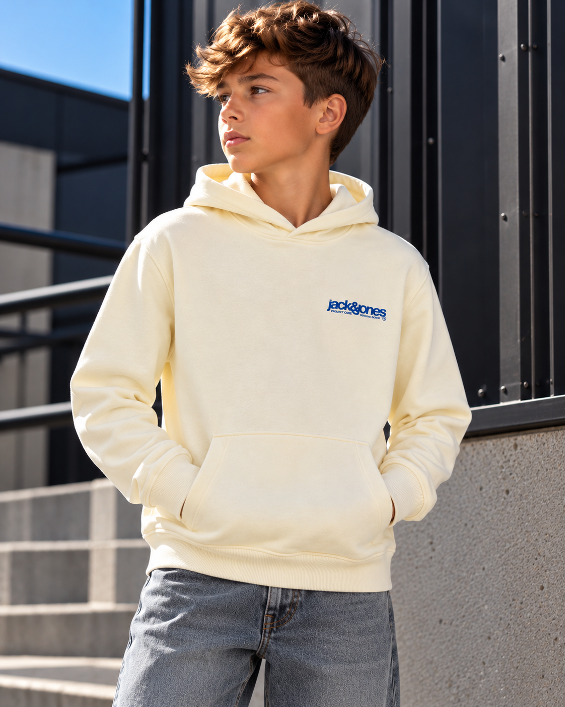 Jack&Jones - Sweat à capuche backprint sweet corn JWHUNION
