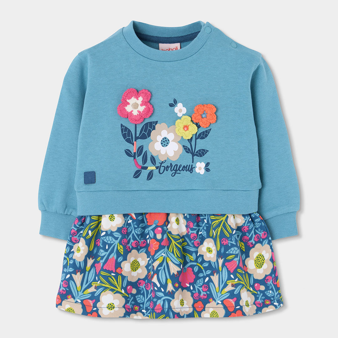 Boboli - Vestido turquesa y estampado FLORES