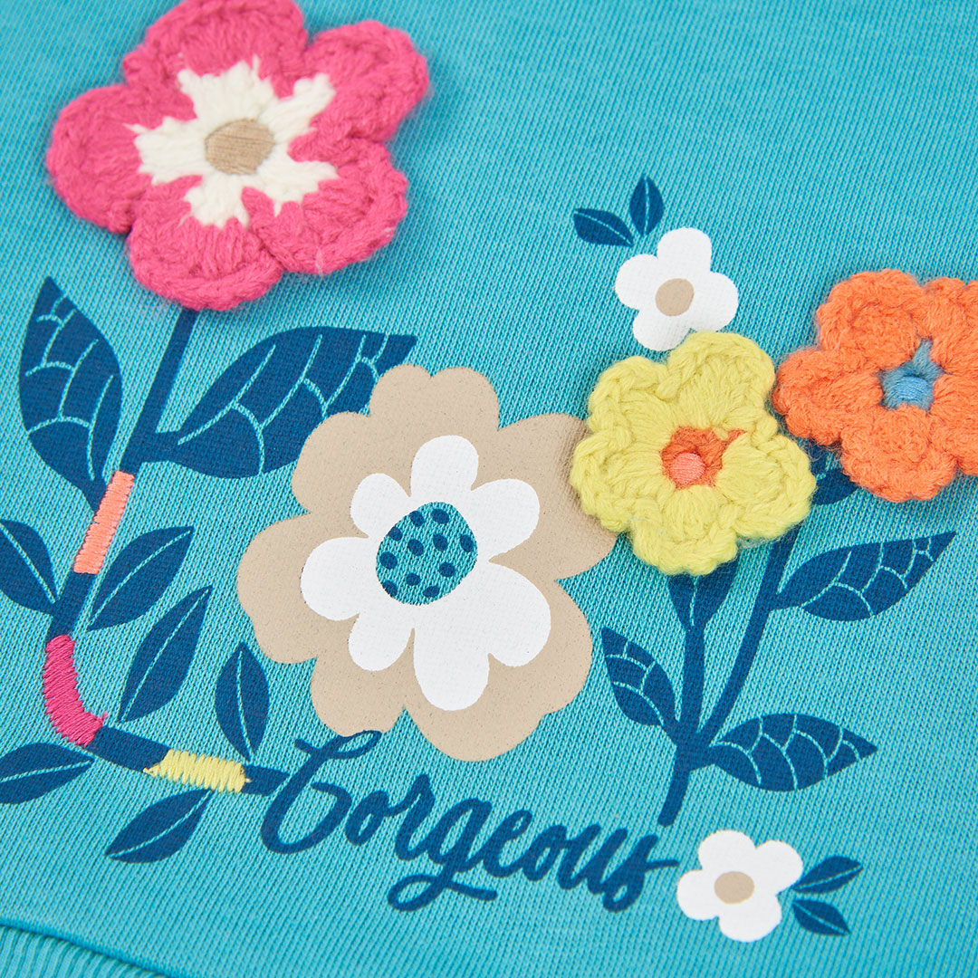 Boboli - Vestido turquesa y estampado FLORES