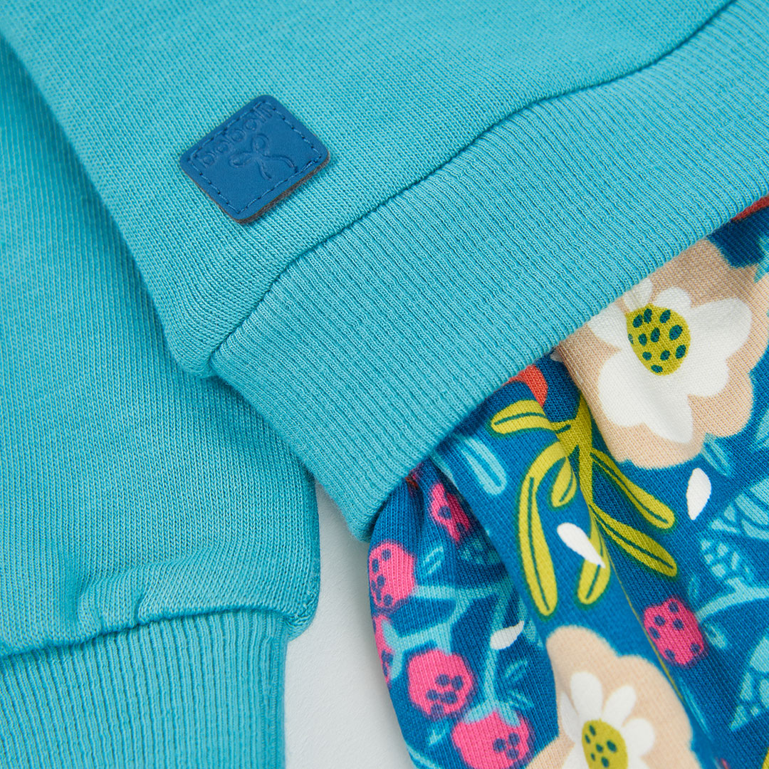 Boboli - Vestido turquesa y estampado FLORES