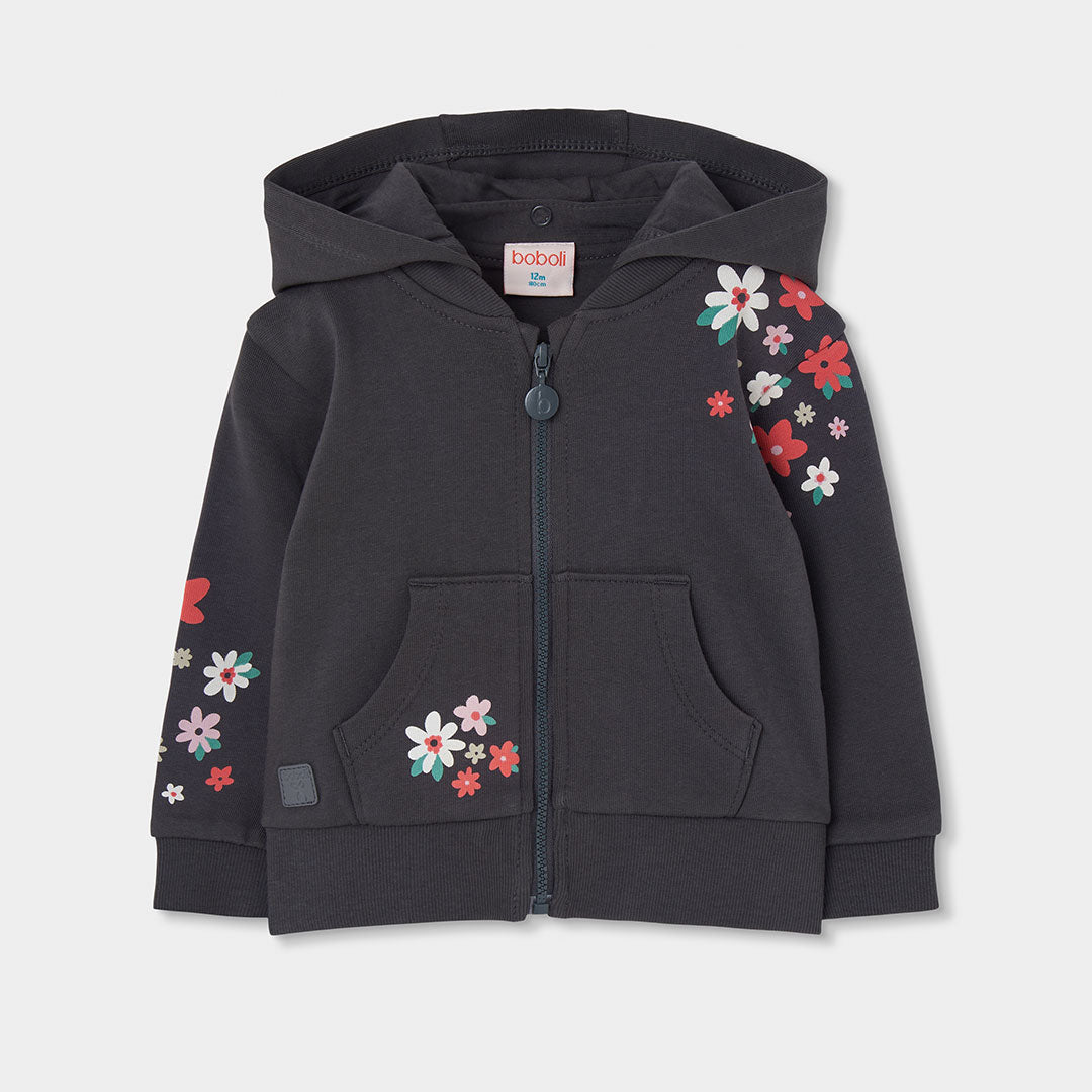 Boboli - Gilet zippé à capuche anthracite FLOWERS