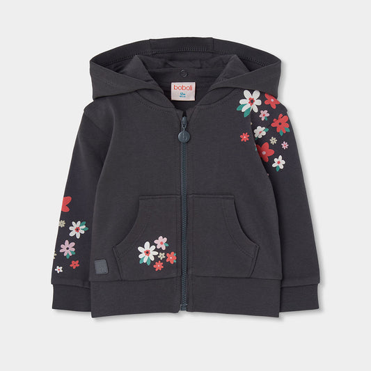 Boboli - Gilet zippé à capuche anthracite FLOWERS