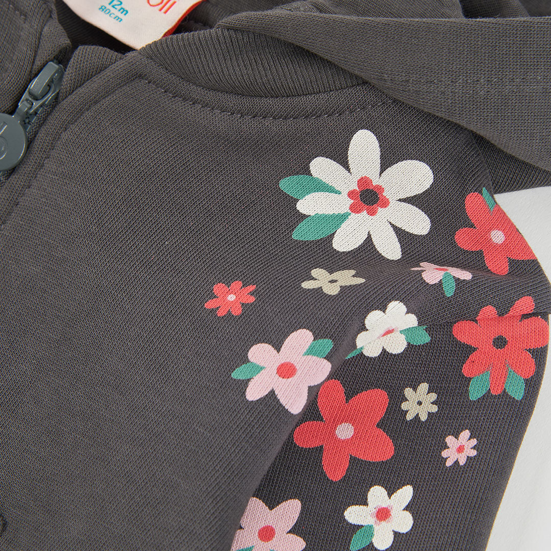 Boboli - Gilet zippé à capuche anthracite FLOWERS