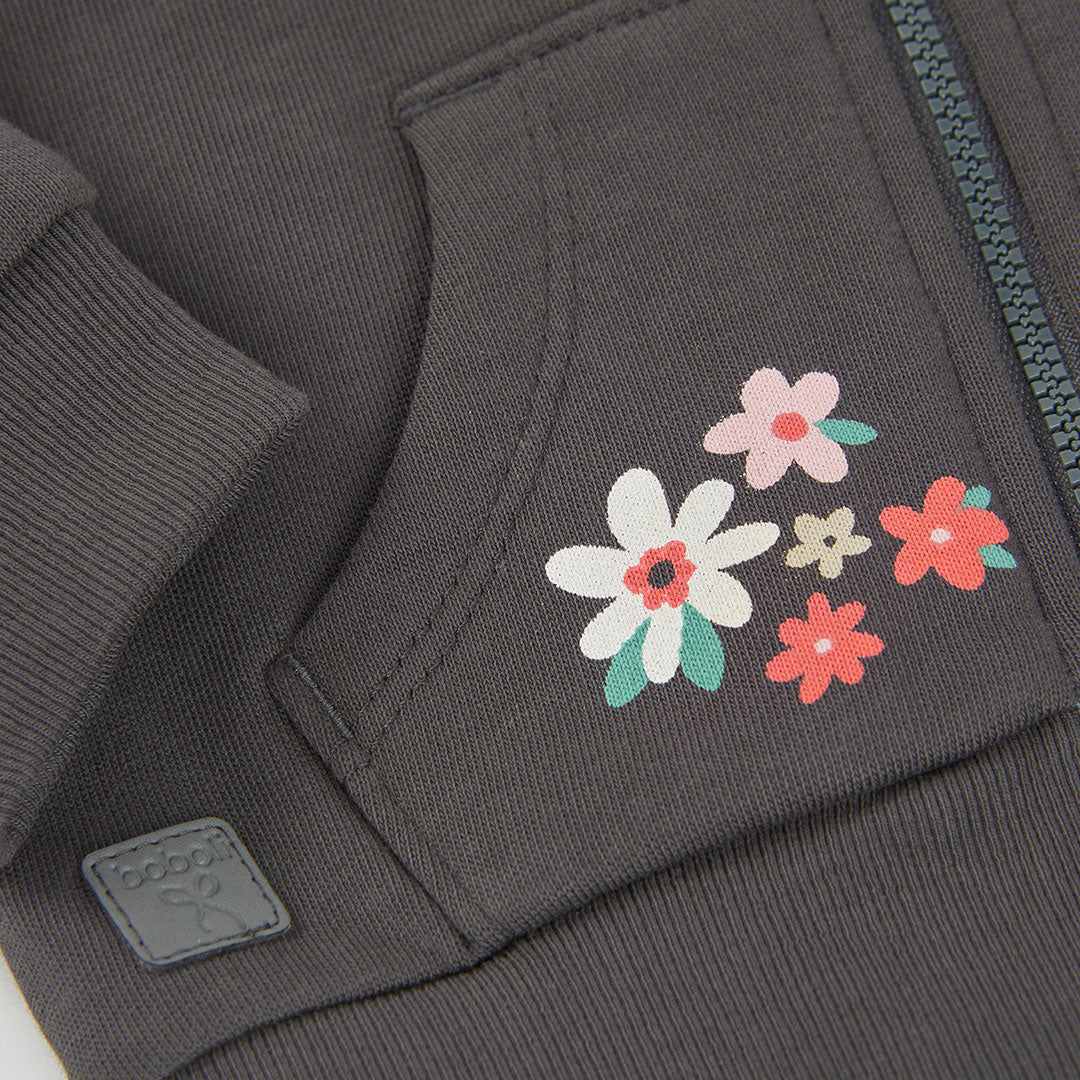 Boboli - Gilet zippé à capuche anthracite FLOWERS