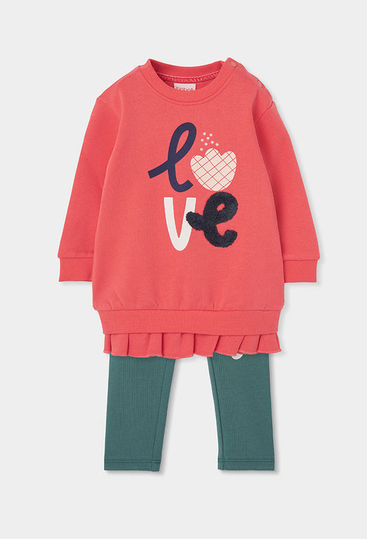 Boboli - Ensembe robe sweat corail & legging vert