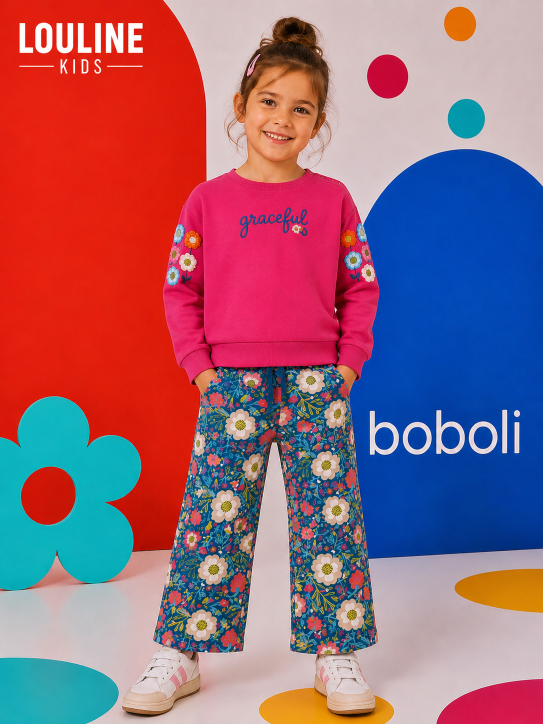 Boboli - Sweat fuchsia en molleton FLOWERS