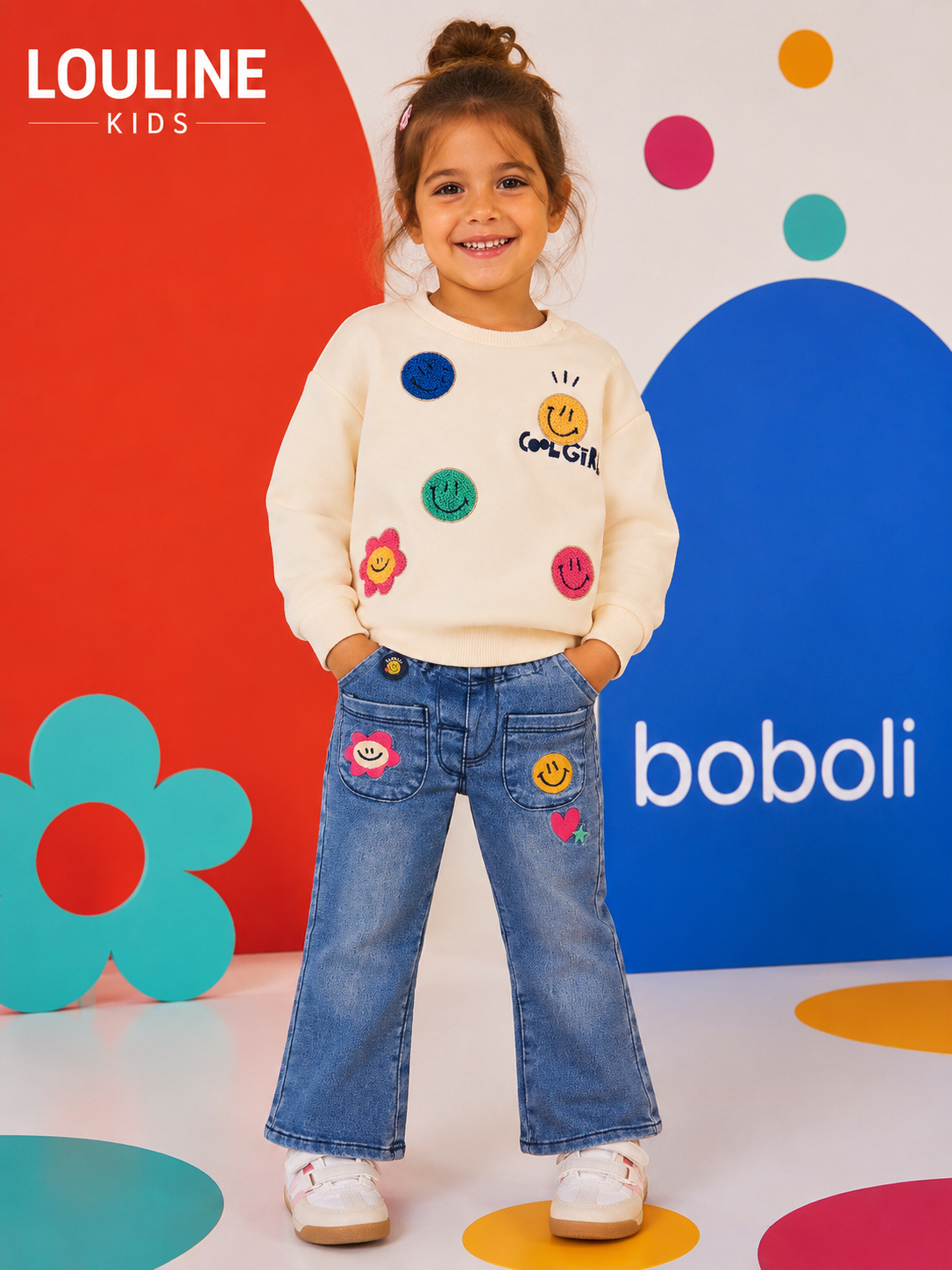 Boboli - Sweat écru en molleton SMILE