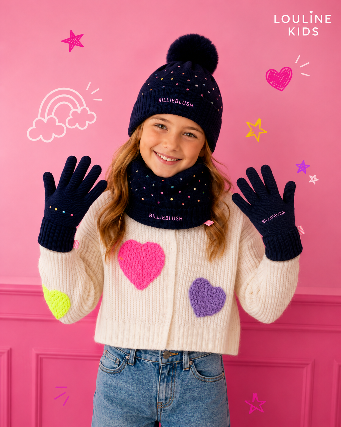 Billieblush - Gants navy à strass