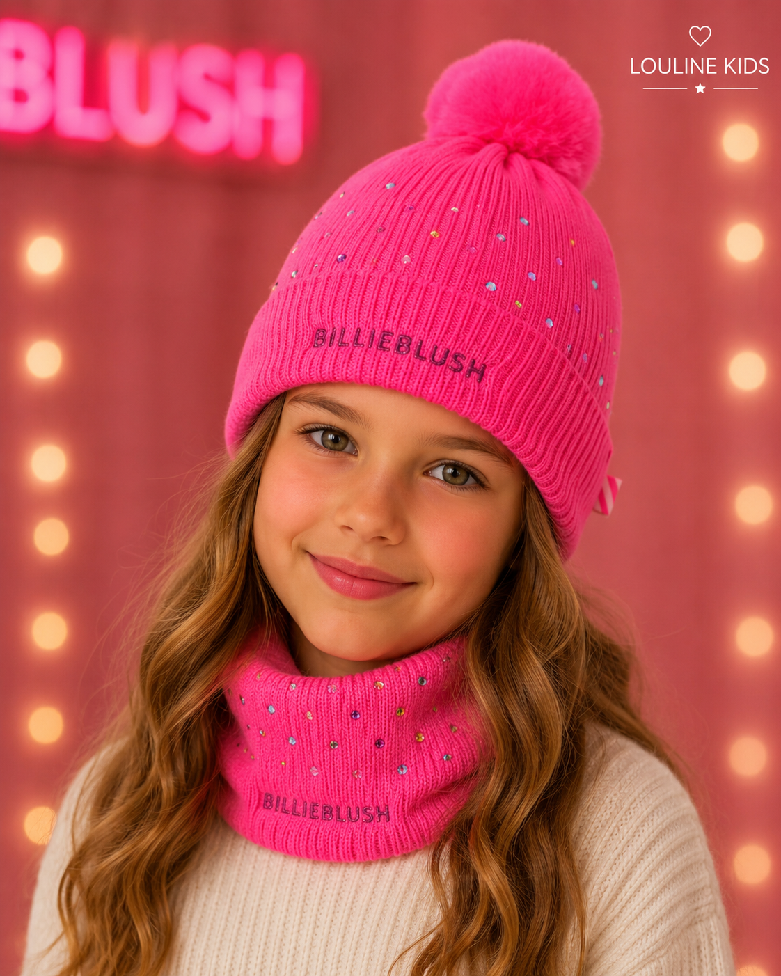Billieblush - Bonnet à strass fuchsia & pompon