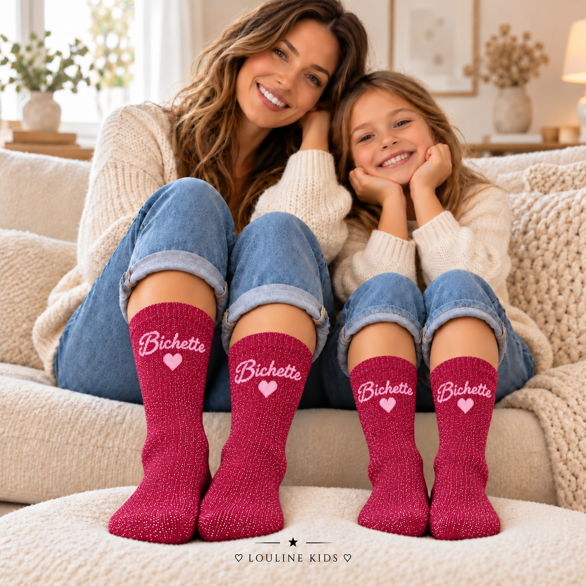 Mère & Enfant - Chaussettes prune irisée BICHETTE
