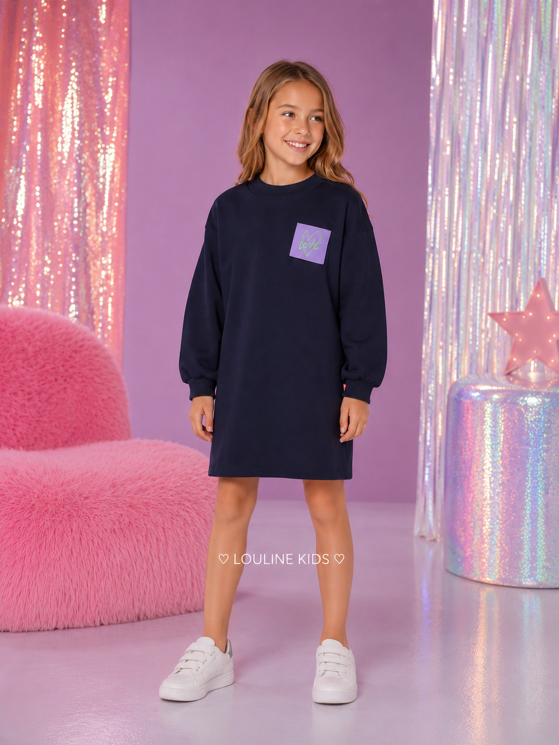 Billieblush - Robe sweat navy backprint paost it