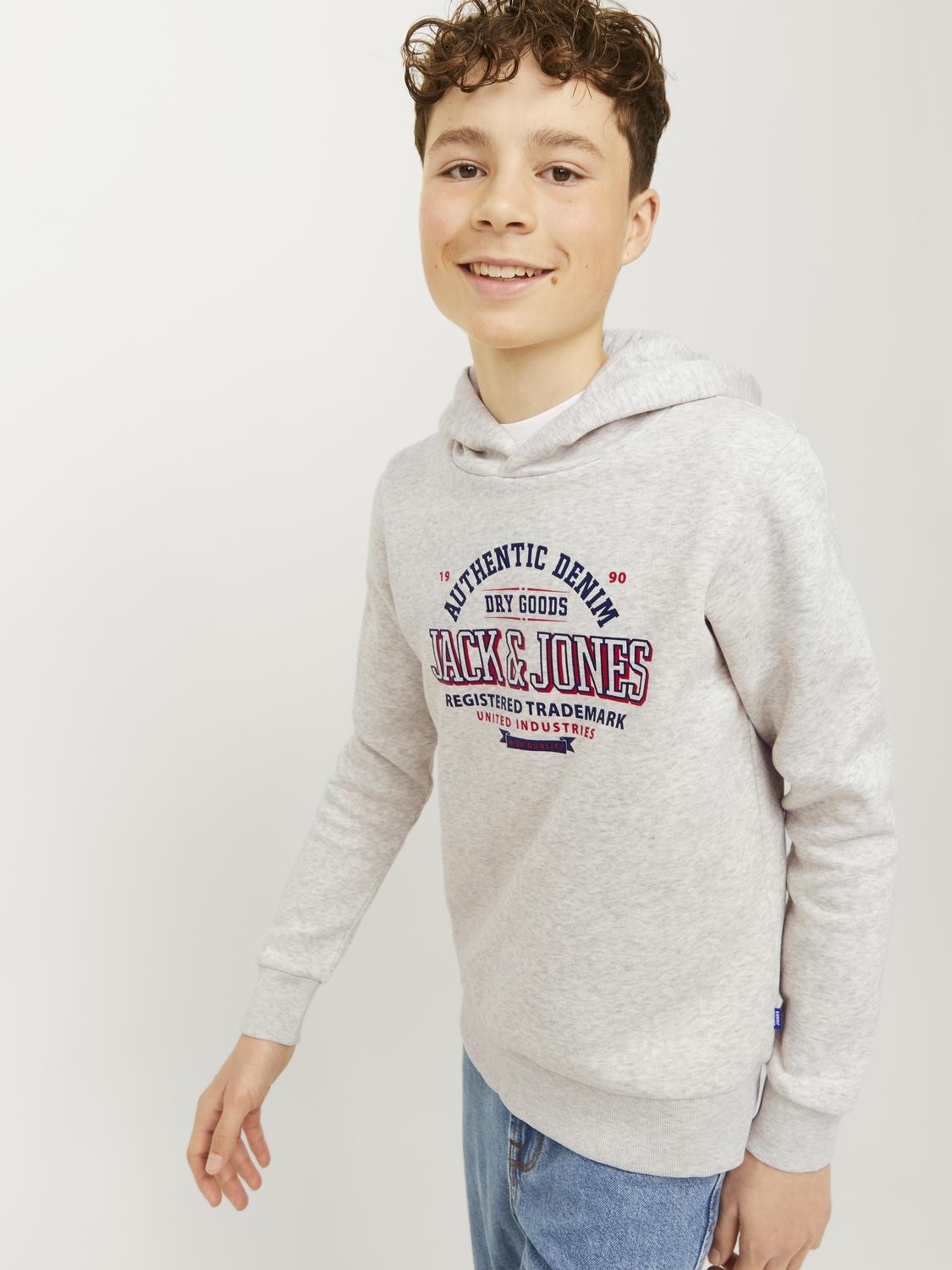 Jack&Jones - Sweat à capuche JJELOGO White Melange & True Red
