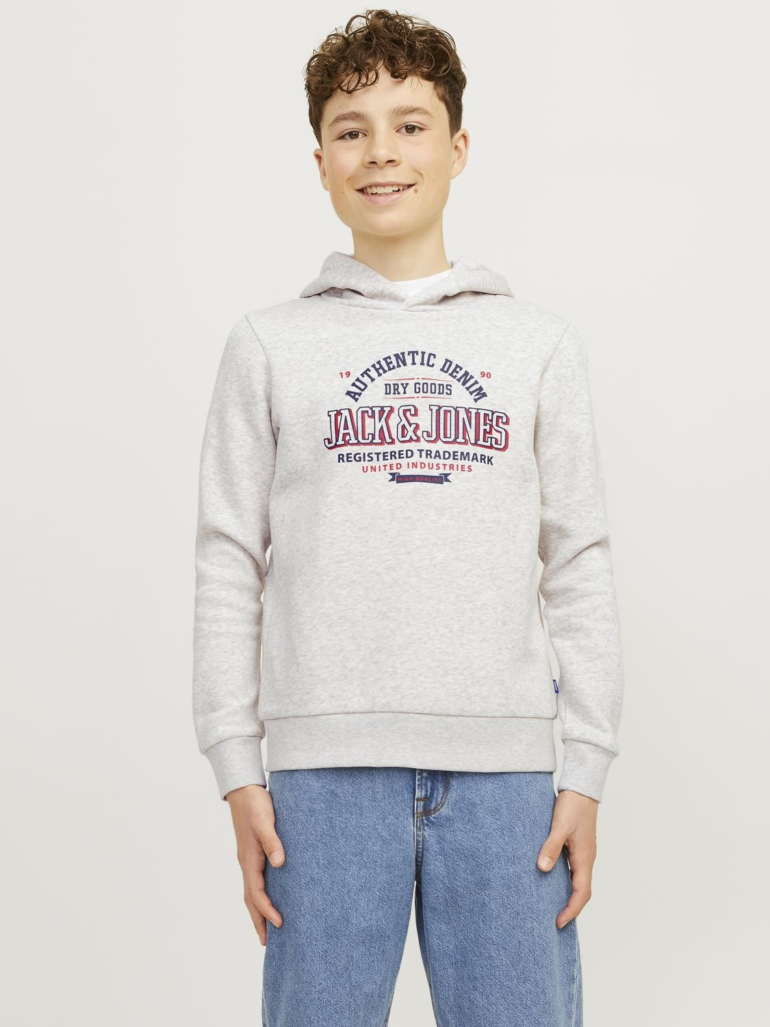 Jack&Jones - Sweat à capuche JJELOGO White Melange & True Red