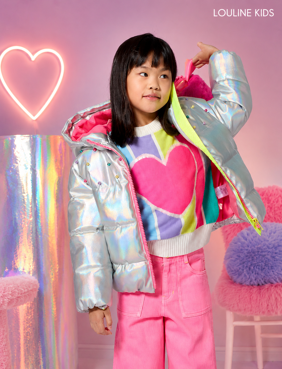 Billieblush - Doudoune nacrée à capuche & perles multicolores