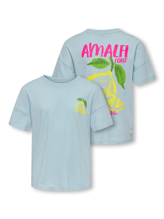 Alleen - KOGLIMONE lichtblauw T-shirt met print op de achterkant