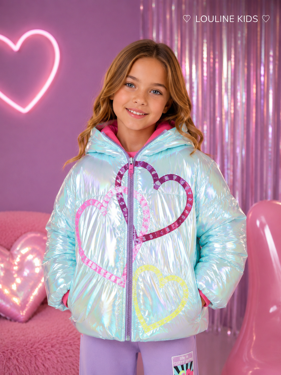 Billieblush - Doudoune à capuche avec sequins coeur