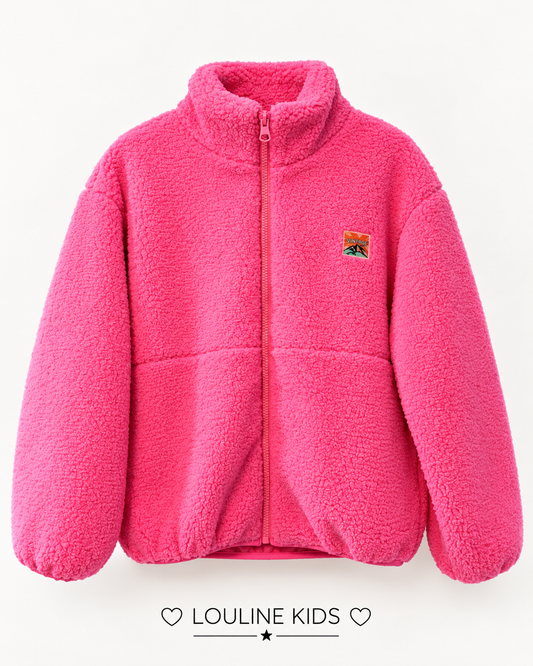 Mère & Enfant - Veste teddy fuchsia avec patch