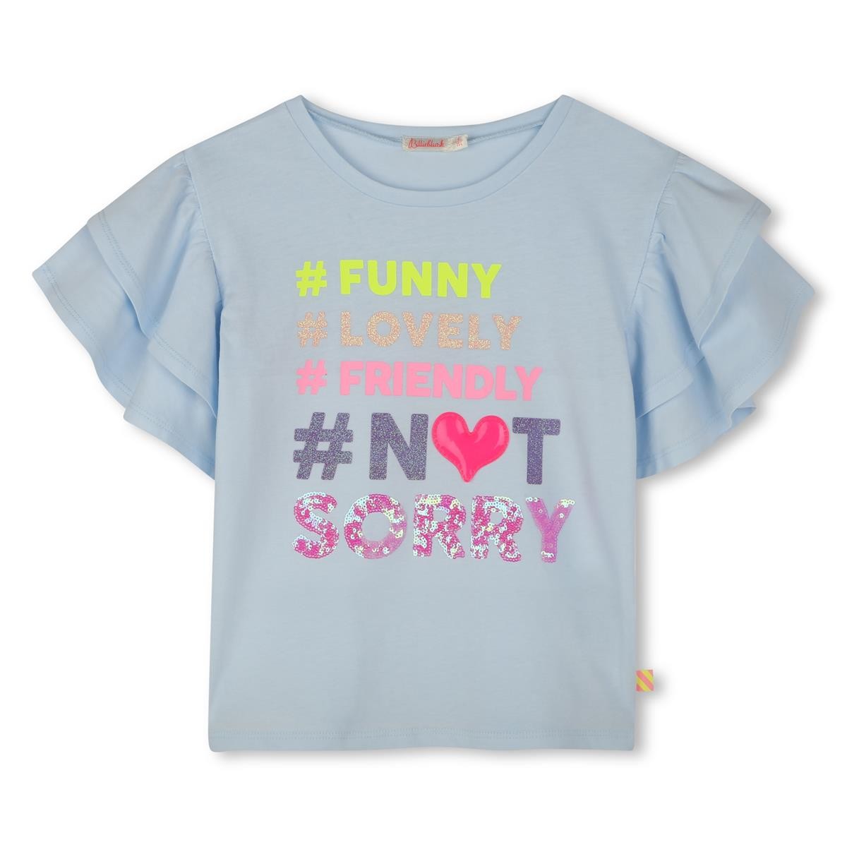 Billieblush - Blue T -shirt met vliegende mouwen en inscriptie