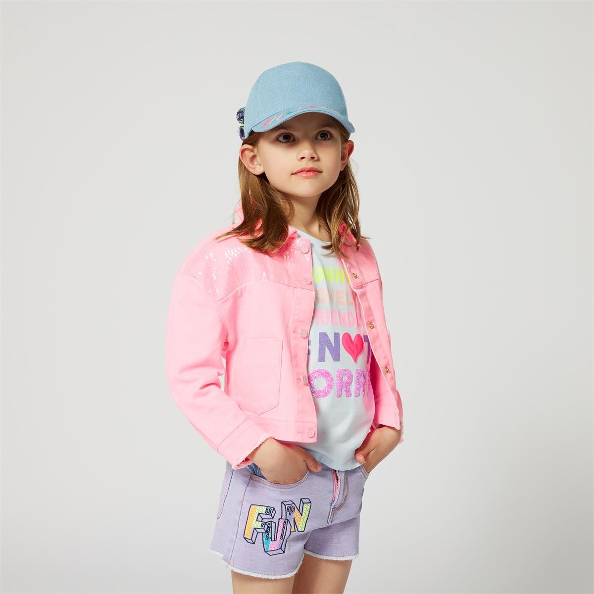 Billieblush - Blue T -shirt met vliegende mouwen en inscriptie