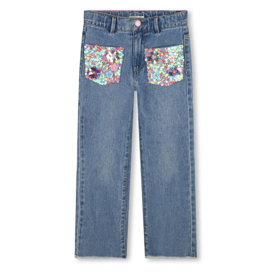 Billieblush - Pantalones rectos en bolsillos de mezclilla y frontal en lentejuelas