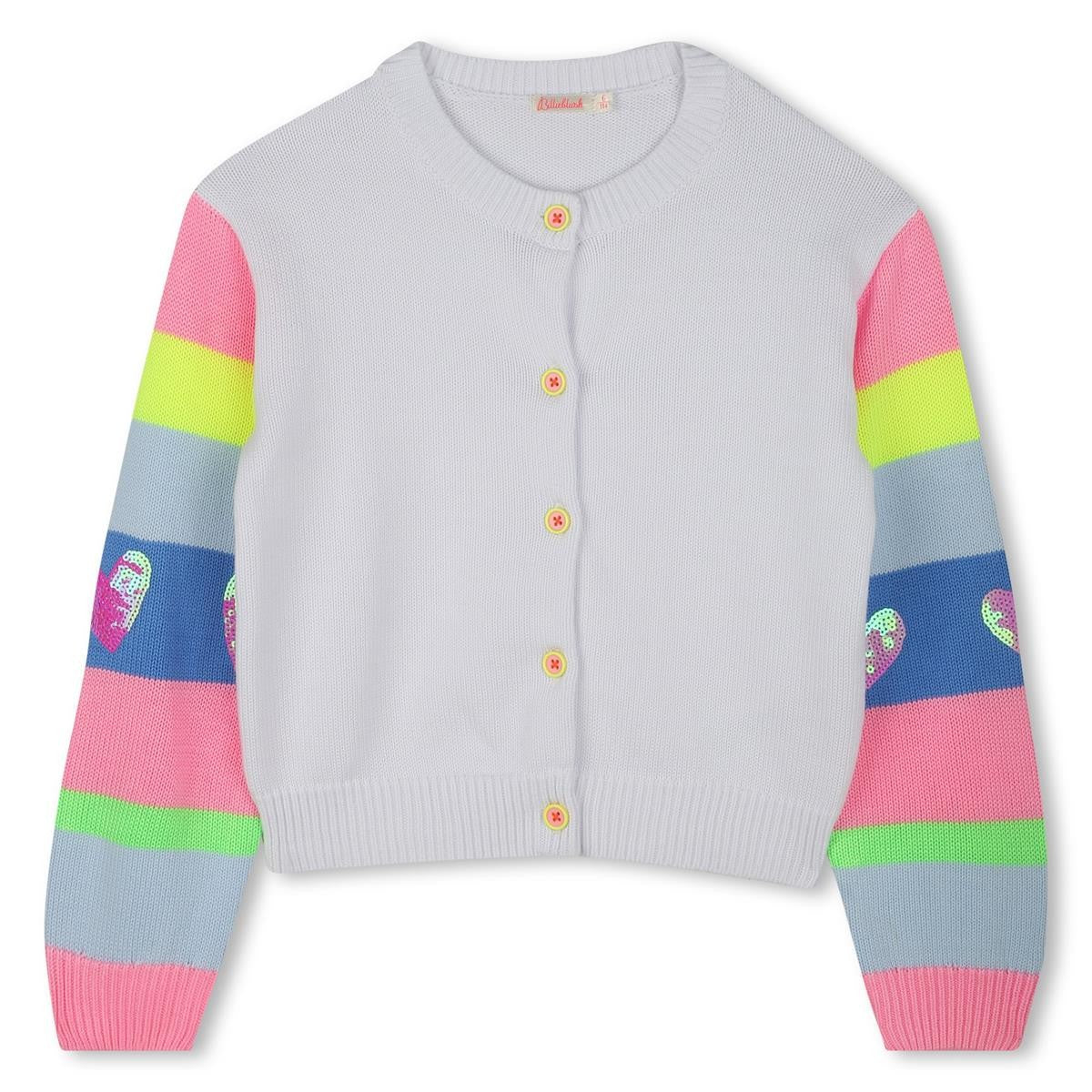 Billieblush - breien vest met gekleurde mouwen en harten in pailletten