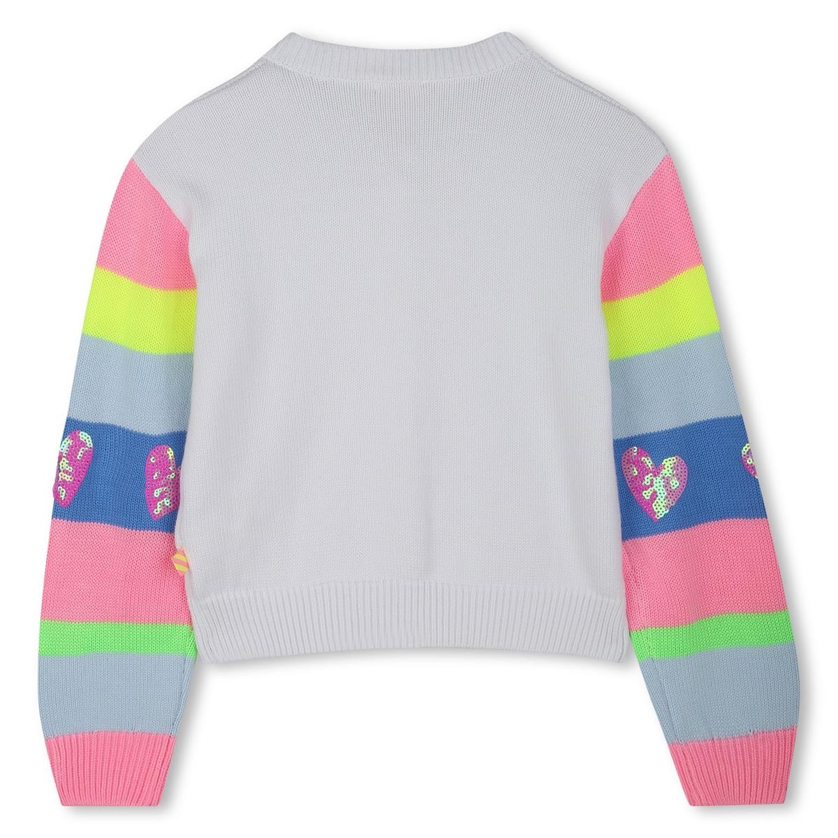 Billieblush - breien vest met gekleurde mouwen en harten in pailletten