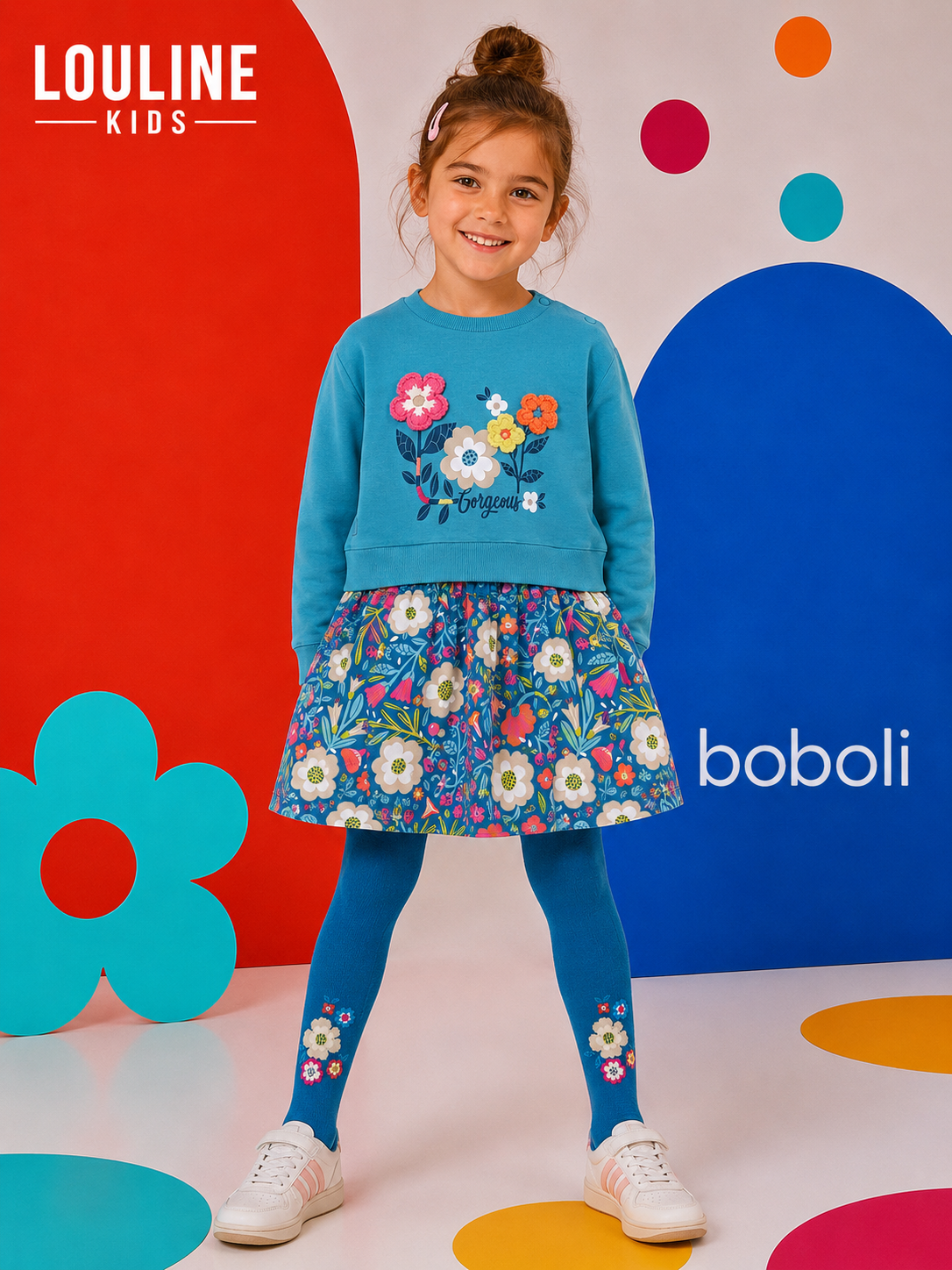 Boboli - Collant turquoise FLOWERS