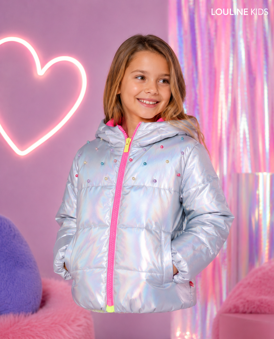 Billieblush - Doudoune nacrée à capuche & perles multicolores