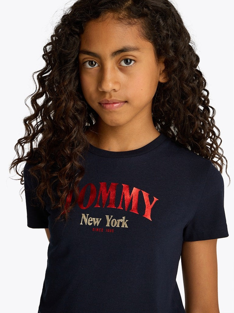 Tommy Hilfiger - T -Shirt Varsity reguläre dunkle Nacht Marine & rote Registrierung