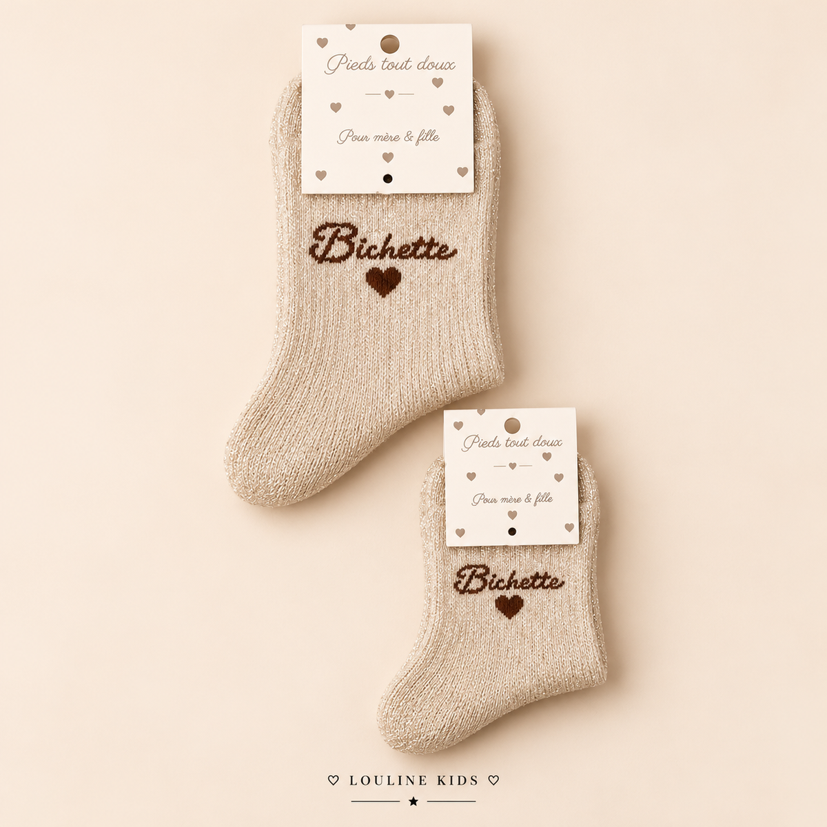 Mère & Enfant - Chaussettes biege irisé BICHETTE