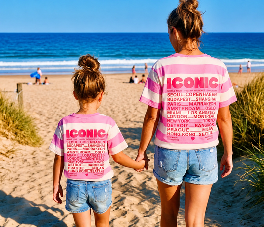 Mère & Fille : T-shirt rayé rose & blanc ICONIC