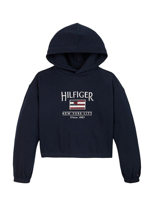 Tommy Hilfiger - Sweat à capuche Dark Night Navy & drapeau en sequins